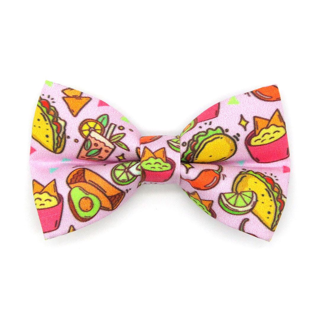 Taco Cat Bow Tie - "Taco Time - Pink" - Mexican Food Bow Tie for Cat Collar / Burrito, Margarita, Cinco de Mayo, Fiesta, Fun / Cat, Kitten + Small Dog Bowtie