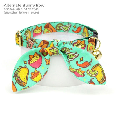 Taco Cat Bow Tie - "Taco Time - Green" - Mexican Food Bow Tie for Cat Collar / Burrito, Margarita, Cinco de Mayo, Fiesta, Fun / Cat, Kitten + Small Dog Bowtie