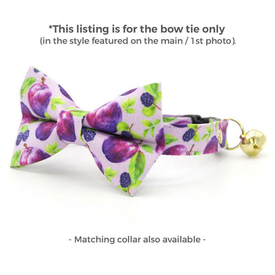 Plum Cat Bow Tie - "Wild Plum" - Purple Fruit Bow Tie for Cat Collar / Blackberries, Lilac, Lavender, Floral / Cat, Kitten + Small Dog Bowtie