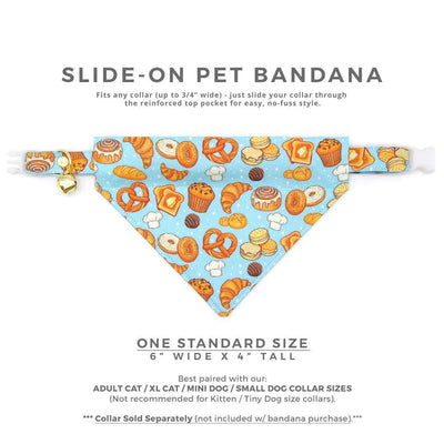 Bakery Cat Bandana - "Bakery Bliss - Blue" - Bread & Pastries Bandana for Cat + Small Dog / Toast, Biscuit, Breakfast Food, Muffin, Cinnamon Roll, Pretzel / Slide-on Bandana
