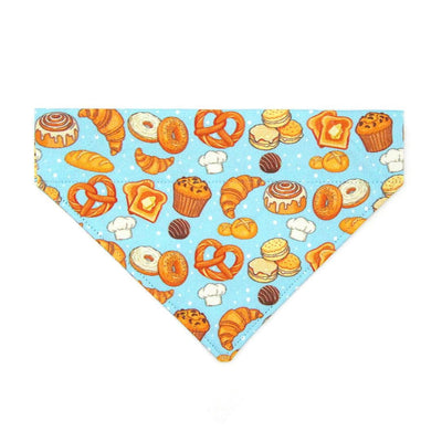 Bakery Cat Bandana - "Bakery Bliss - Blue" - Bread & Pastries Bandana for Cat + Small Dog / Toast, Biscuit, Breakfast Food, Muffin, Cinnamon Roll, Pretzel / Slide-on Bandana