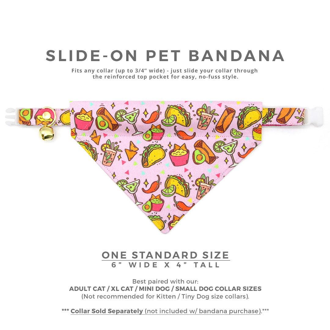 Taco Cat Bandana - "Taco Time - Pink" - Mexican Food Bandana for Cat + Small Dog / Burrito, Margarita, Fiesta, Cinco de Mayo, Queso, Fun / Slide-on Bandana