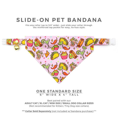 Taco Cat Bandana - "Taco Time - Pink" - Mexican Food Bandana for Cat + Small Dog / Burrito, Margarita, Fiesta, Cinco de Mayo, Queso, Fun / Slide-on Bandana