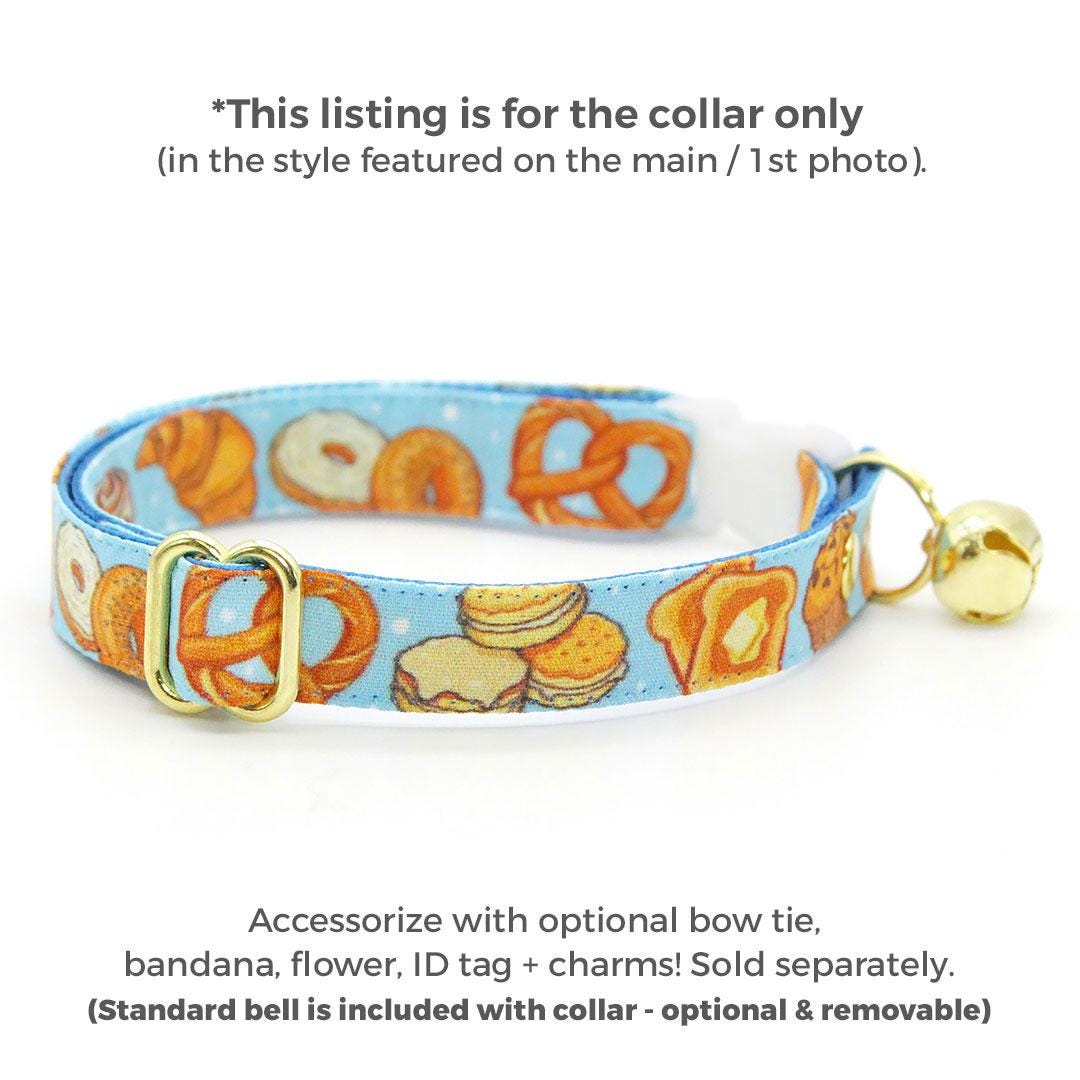 Bakery Cat Collar - "Bakery Bliss - Blue" - Biscuit, Pretzel, Bread, Muffin, Bagel, Croissant, Food, Toast Cat Collar / Breakaway Buckle or Non-Breakaway / Cat, Kitten + Small Dog Sizes