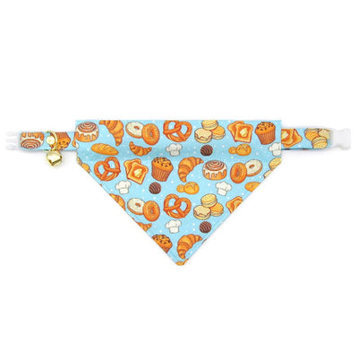 Bakery Cat Collar - "Bakery Bliss - Blue" - Biscuit, Pretzel, Bread, Muffin, Bagel, Croissant, Food, Toast Cat Collar / Breakaway Buckle or Non-Breakaway / Cat, Kitten + Small Dog Sizes