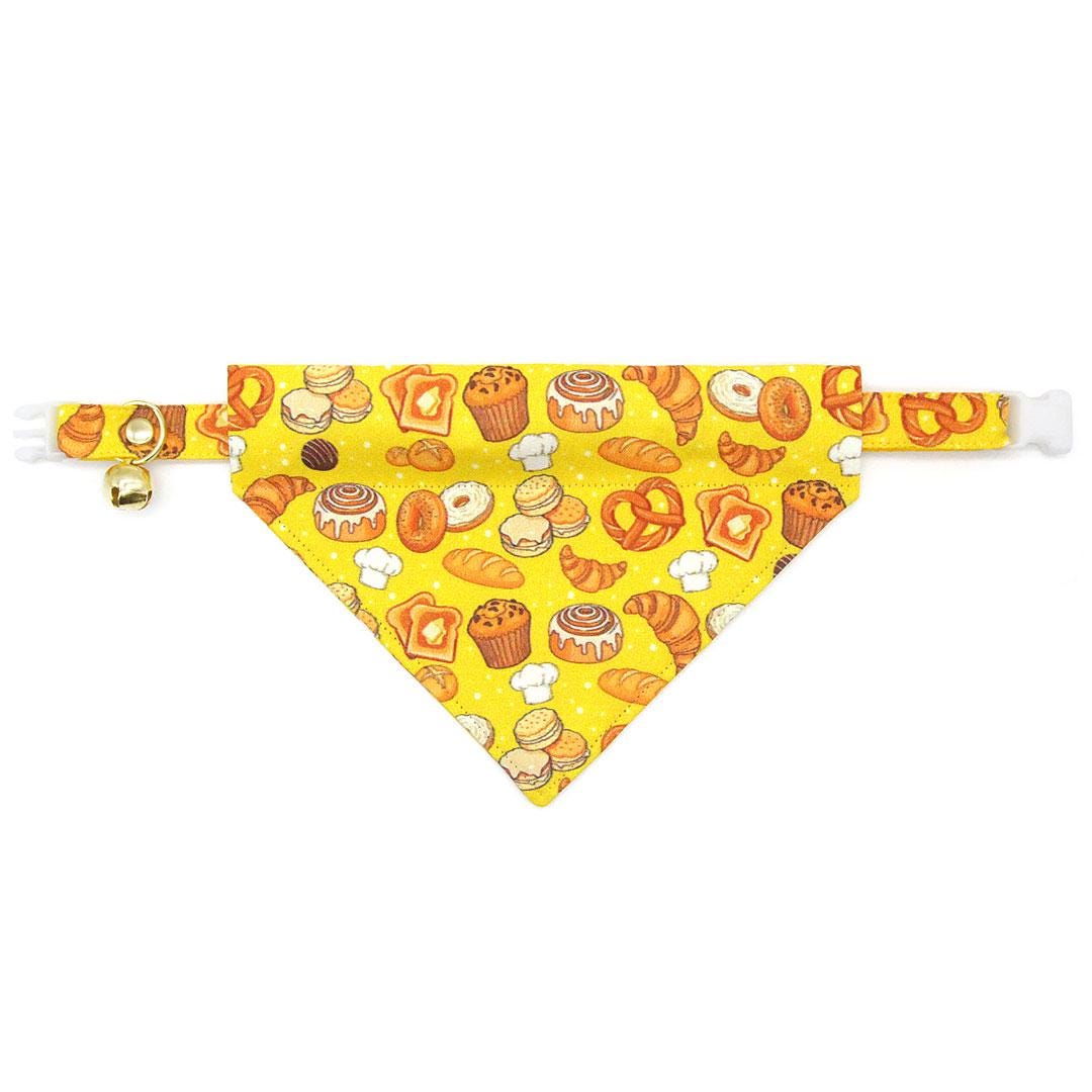 Bakery Cat Collar - "Bakery Bliss - Yellow" - Toast, Pretzel, Bread, Muffin, Bagel, Croissant, Food, Biscuit Cat Collar / Breakaway Buckle or Non-Breakaway / Cat, Kitten + Small Dog Sizes