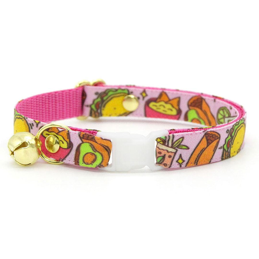 Taco Cat Collar - "Taco Time - Pink" - Mexican Food Cat Collar / Breakaway Buckle or Non-Breakaway / Cinco de Mayo, Margarita, Burrito, Fiesta Fun, Queso / Cat, Kitten + Small Dog Sizes