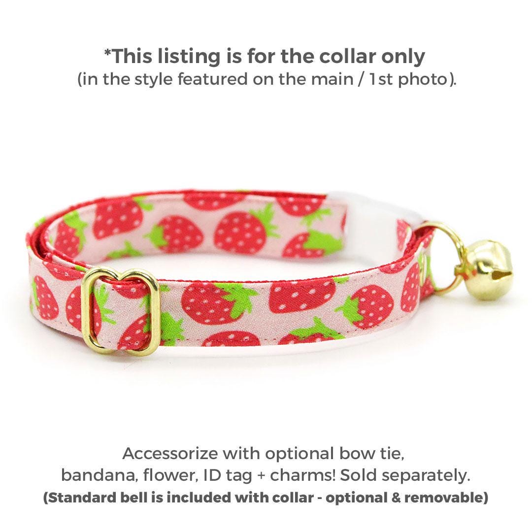 Strawberry Cat Collar - "Strawberry Patch" - Red Berry Fruit / Breakaway Buckle or Non-Breakaway / Spring + Summer / Cat, Kitten + Small Dog Sizes