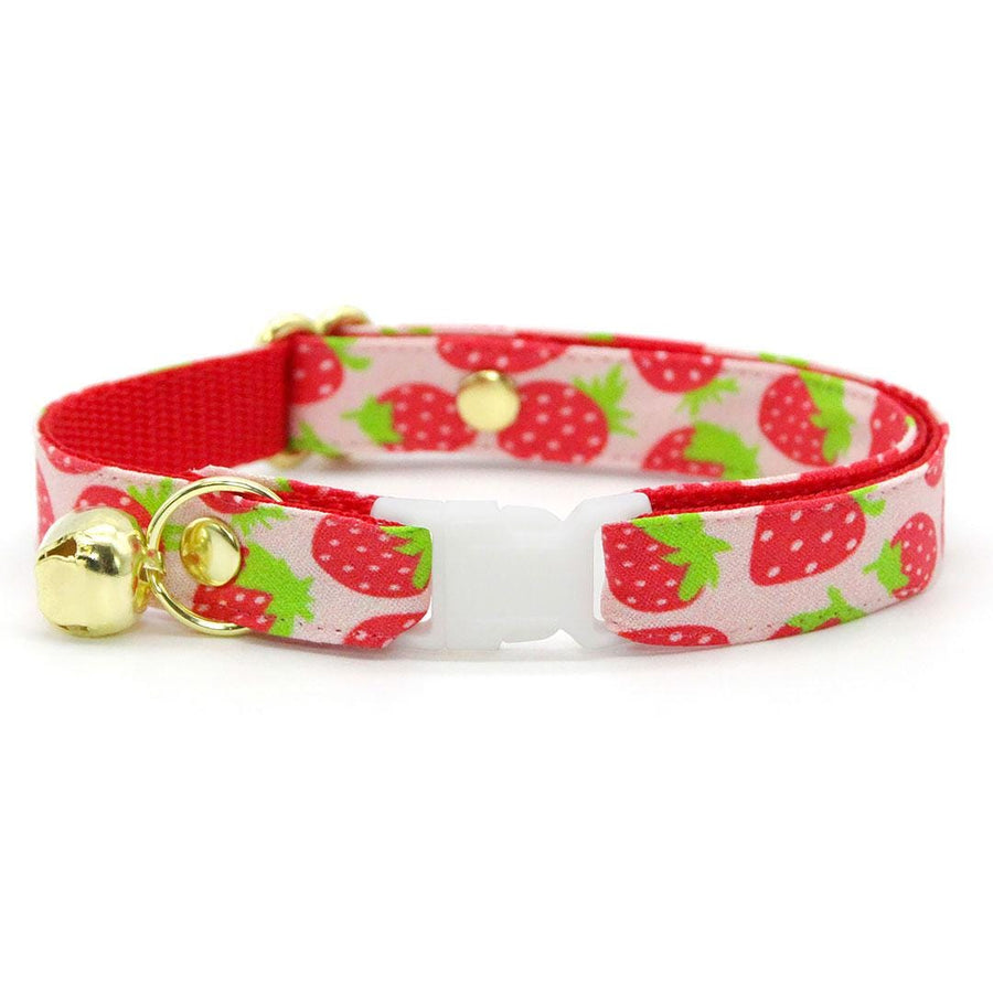 Strawberry Cat Collar - "Strawberry Patch" - Red Berry Fruit / Breakaway Buckle or Non-Breakaway / Spring + Summer / Cat, Kitten + Small Dog Sizes