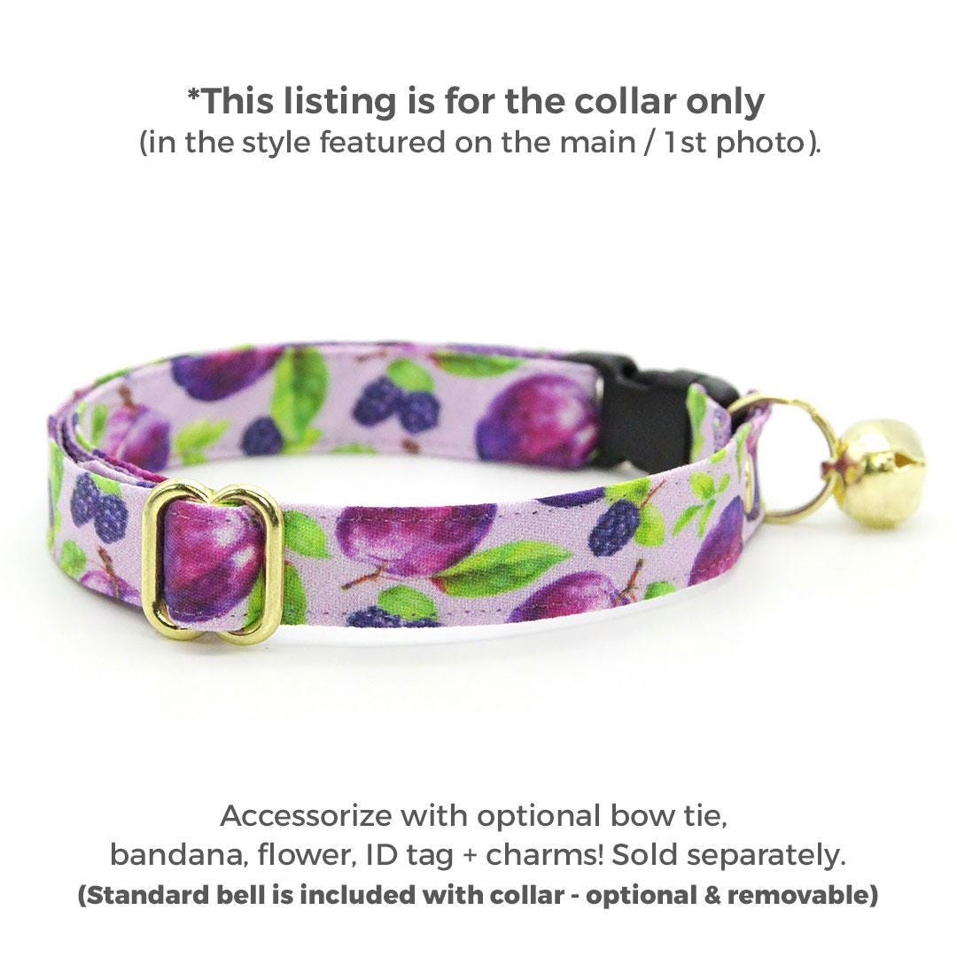Plum Cat Collar - "Wild Plum" - Purple Fruit Cat Collar / Breakaway Buckle or Non-Breakaway / Blackberries, Lilac, Lavender, Floral / Cat, Kitten + Small Dog Sizes