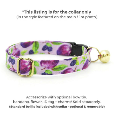 Plum Cat Collar - "Wild Plum" - Purple Fruit Cat Collar / Breakaway Buckle or Non-Breakaway / Blackberries, Lilac, Lavender, Floral / Cat, Kitten + Small Dog Sizes