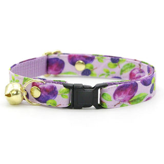 Plum Cat Collar - "Wild Plum" - Purple Fruit Cat Collar / Breakaway Buckle or Non-Breakaway / Blackberries, Lilac, Lavender, Floral / Cat, Kitten + Small Dog Sizes - Kitten (6-10) / Breakaway / Gold