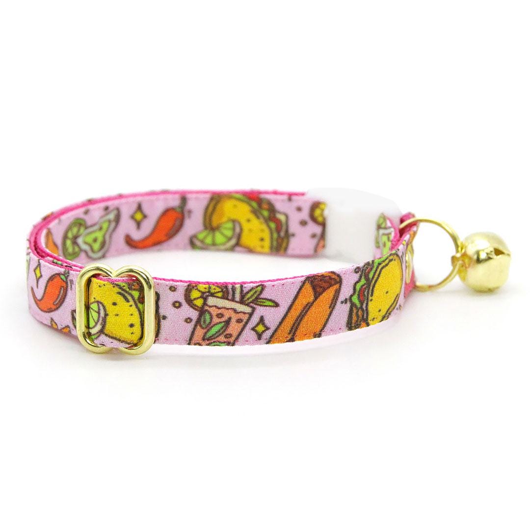 Taco Bow Tie Cat Collar Set - "Taco Time - Pink" - Mexican Food Cat Collar with Bow Tie / Burrito, Margarita, Queso, Chili Pepper, Fiesta Fun, Cindo de Mayo / Cat + Small Dog