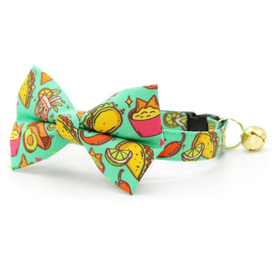 Taco Bow Tie Cat Collar Set - "Taco Time - Green" - Mexican Food Cat Collar with Bow Tie / Burrito, Margarita, Queso, Chili Pepper, Fiesta Fun, Cindo de Mayo / Cat + Small Dog