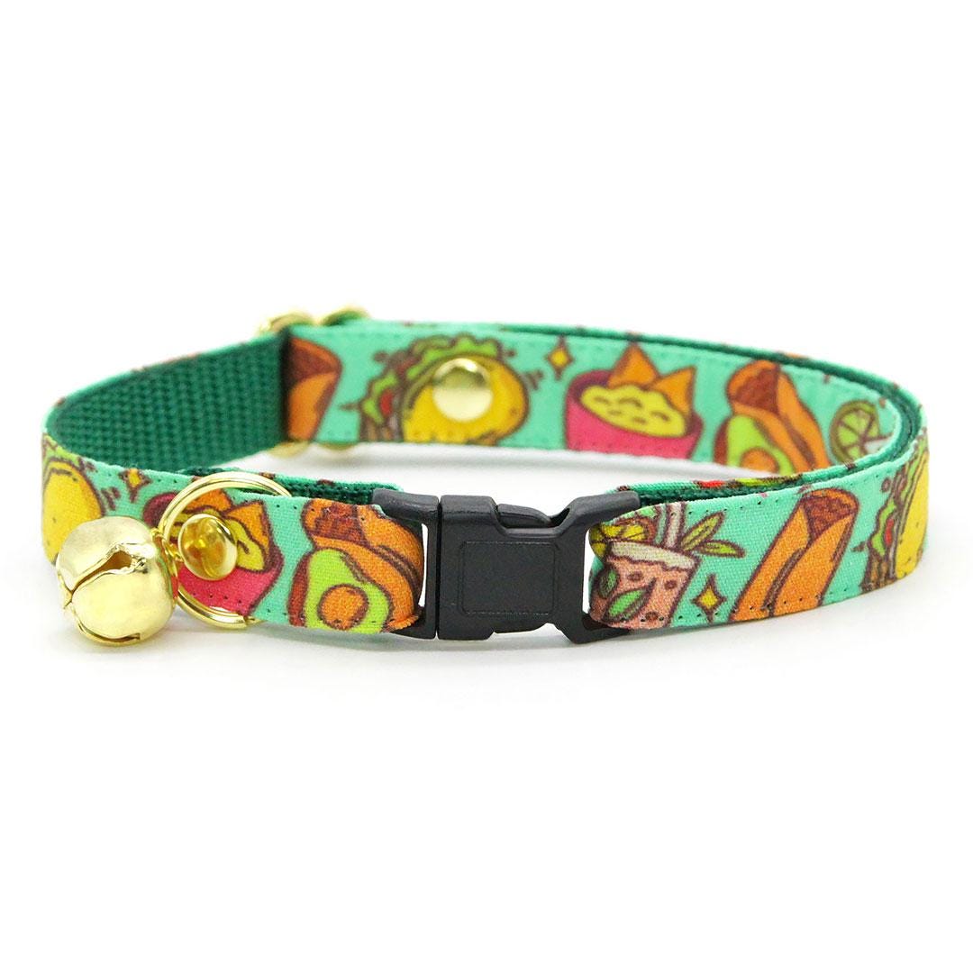 Taco Bow Tie Cat Collar Set - "Taco Time - Green" - Mexican Food Cat Collar with Bow Tie / Burrito, Margarita, Queso, Chili Pepper, Fiesta Fun, Cindo de Mayo / Cat + Small Dog