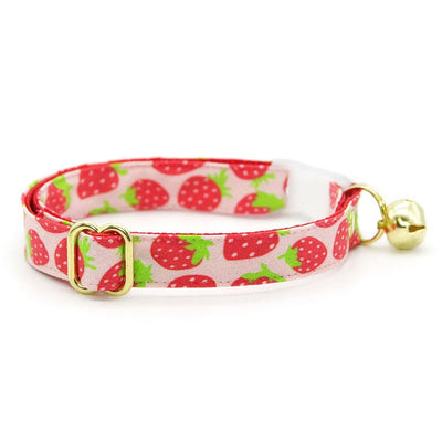 Strawberry Bow Tie Cat Collar Set - "Strawberry Patch" - Cute Red Berry Fruit Cat Collar with Bow Tie / Spring + Summer / Cat, Kitten, Small Dog Sizes