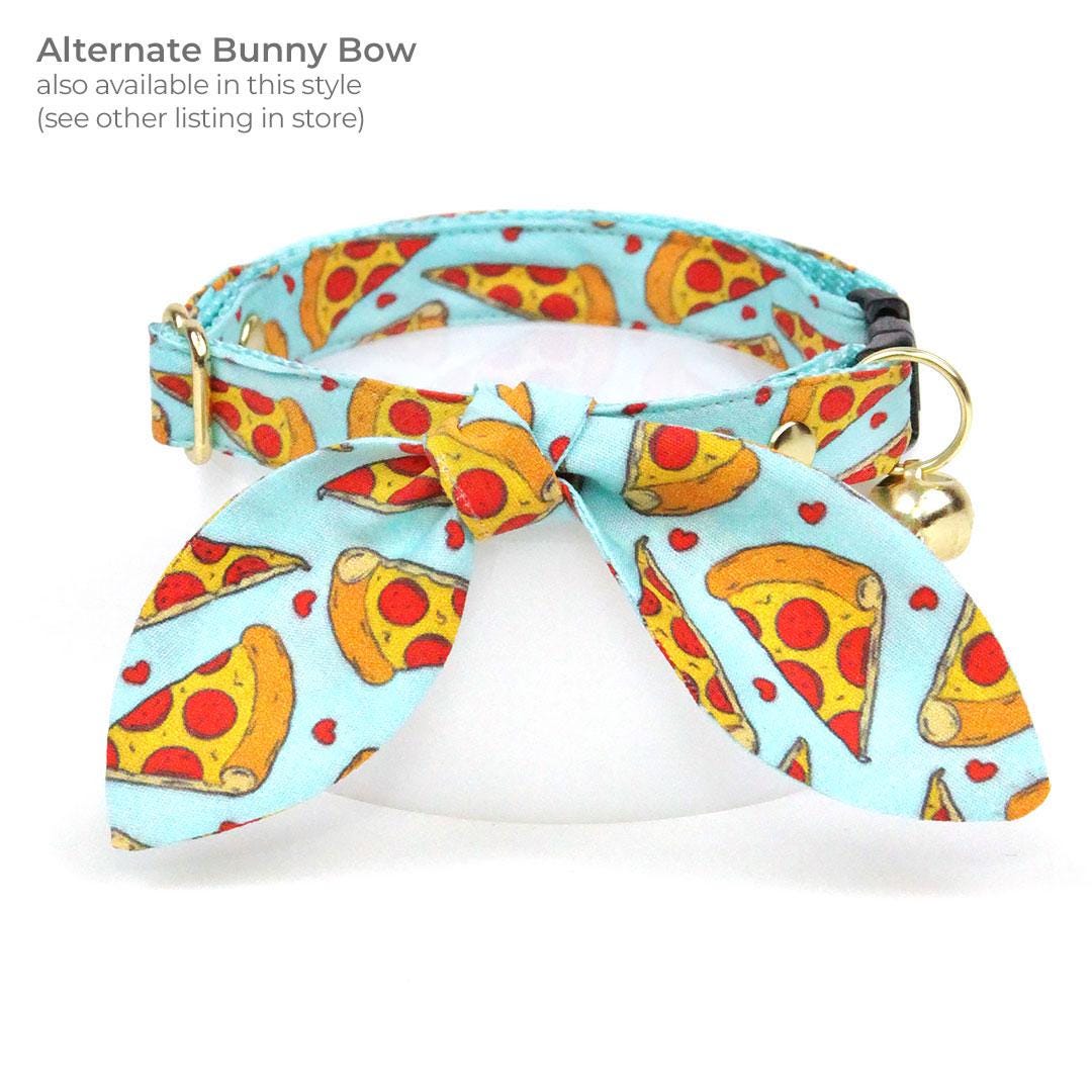 Pizza Cat Collar + Flower Set - "Pizza Party" - Fun Food Cat Collar w/ Scarlet Red Felt Flower (Detachable) / Cat, Kitten + Small Dog Sizes