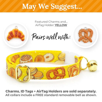 Bakery Cat Collar + Flower Set - "Bakery Bliss - Yellow" - Bread, Toast, Biscuit Cat Collar w/ Yellow Felt Flower (Detachable) / Cat, Kitten + Small Dog Sizes