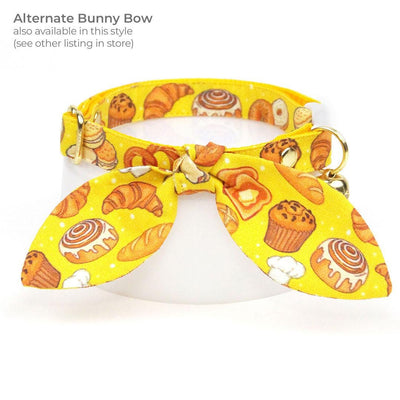 Bakery Cat Collar + Flower Set - "Bakery Bliss - Yellow" - Bread, Toast, Biscuit Cat Collar w/ Yellow Felt Flower (Detachable) / Cat, Kitten + Small Dog Sizes