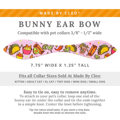 Cat Collar + Bunny Ear Bow Set - "Taco Time - Pink" - Mexican Food Taco Cat Collar w/ Matching Bunny Bow Tie / Fiesta Fun, Cinco de Mayo, Margarita, Burrito, Queso, Chili Pepper / Tie-On Scarf / Cat, Kitten + Small Dog Sizes