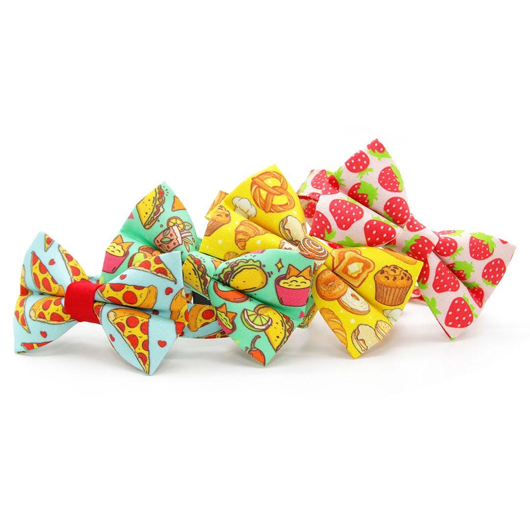 Strawberry Bow Tie Cat Collar Set - "Strawberry Patch" - Cute Red Berry Fruit Cat Collar with Bow Tie / Spring + Summer / Cat, Kitten, Small Dog Sizes