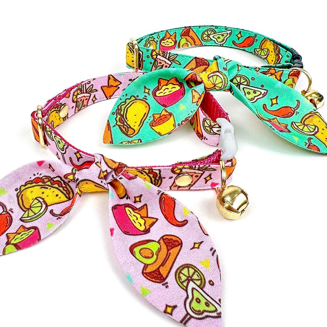 Taco Cat Collar - "Taco Time - Green" - Mexican Food Cat Collar / Breakaway Buckle or Non-Breakaway / Cinco de Mayo, Margarita, Burrito, Fiesta Fun, Queso / Cat, Kitten + Small Dog Sizes