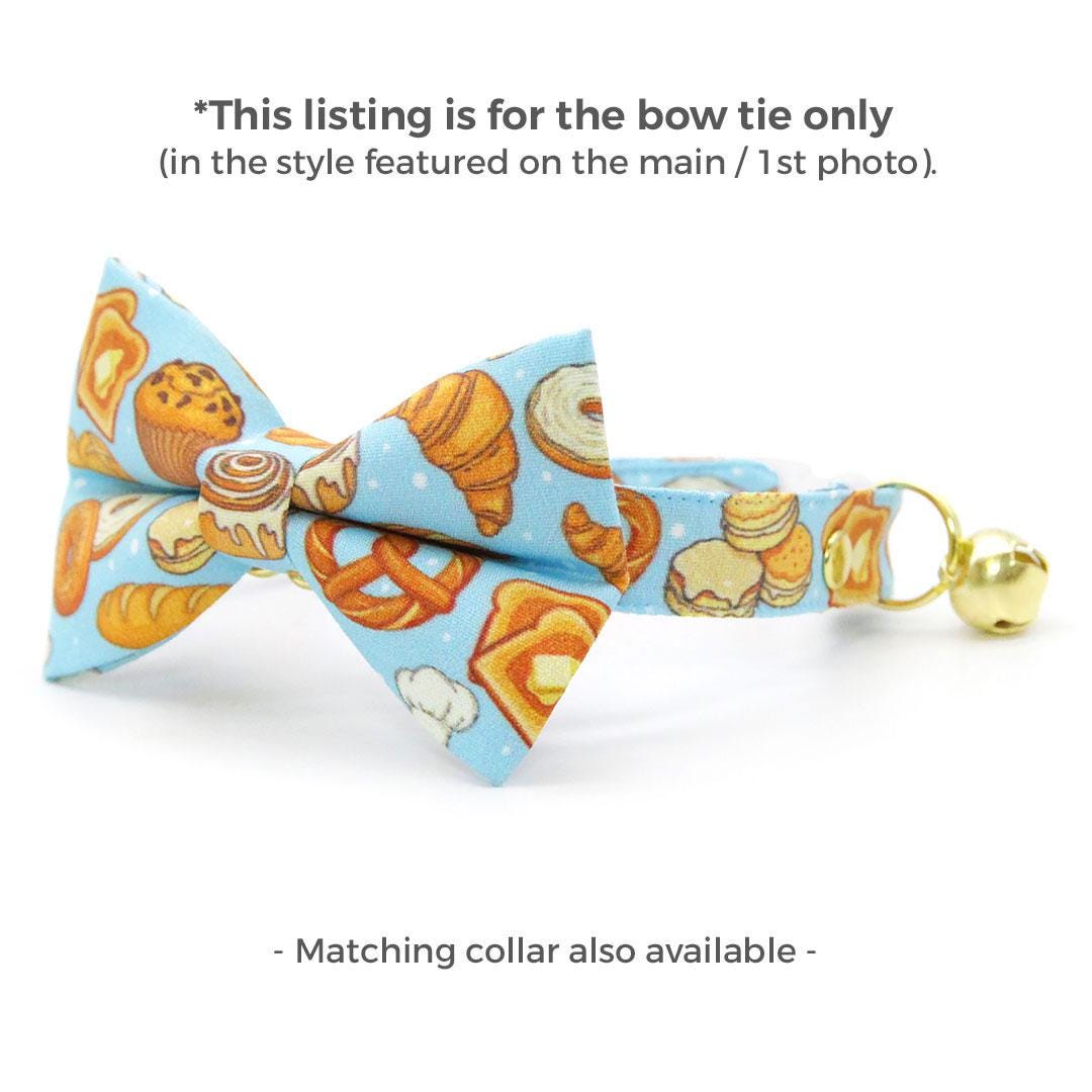 Bakery Cat Bow Tie - "Bakery Bliss - Blue" - Pretzel, Toast, Bagel, Breakfast, Biscuit, Dessert, Food Bow Tie for Cat Collar / Cat, Kitten + Small Dog Bowtie