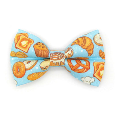 Bakery Cat Bow Tie - "Bakery Bliss - Blue" - Pretzel, Toast, Bagel, Breakfast, Biscuit, Dessert, Food Bow Tie for Cat Collar / Cat, Kitten + Small Dog Bowtie