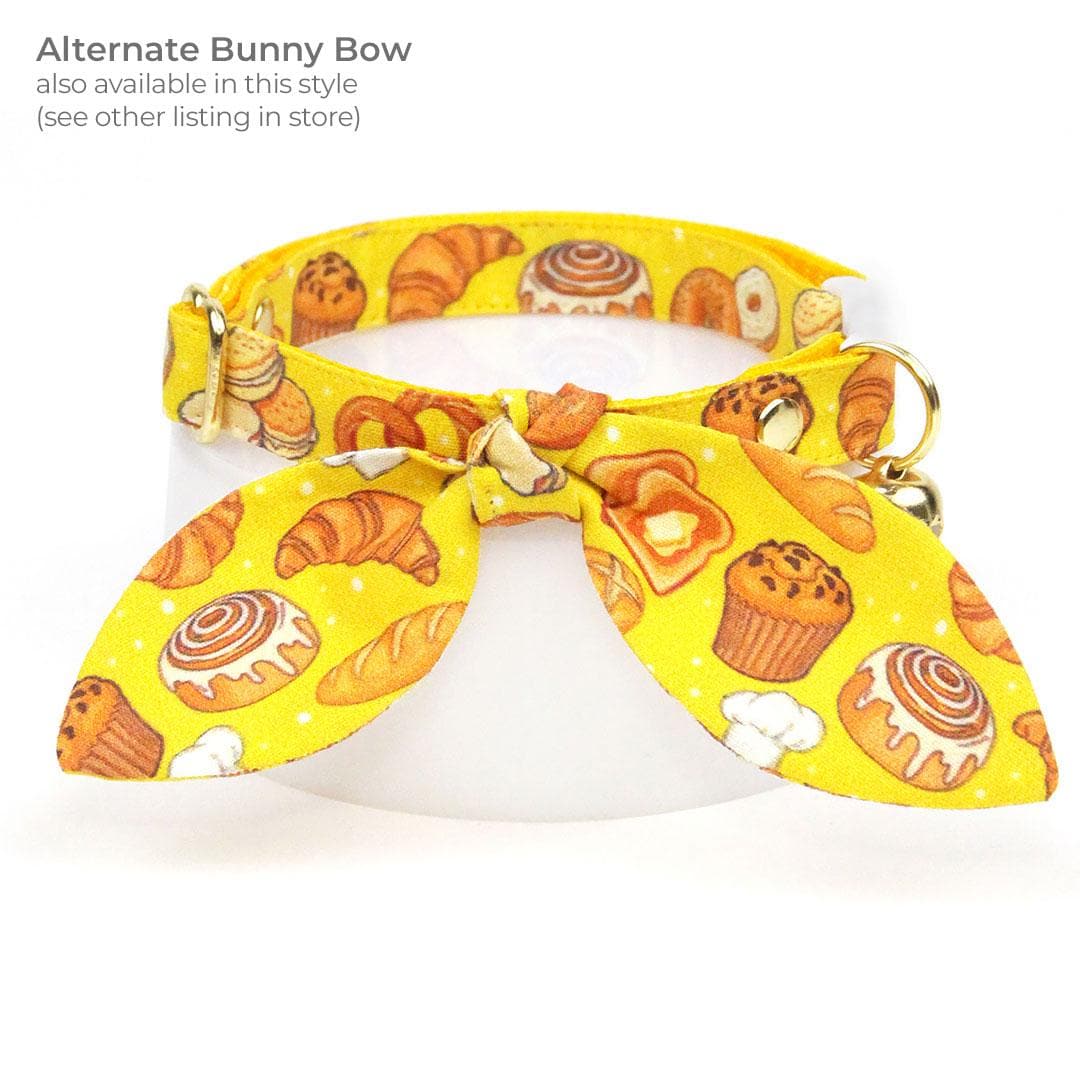 Bakery Cat Bow Tie - "Bakery Bliss - Yellow" - Breakfast Food, Bread, Pretzel, Muffin, Bagel Toast Bow Tie for Cat Collar / Cat, Kitten + Small Dog Bowtie