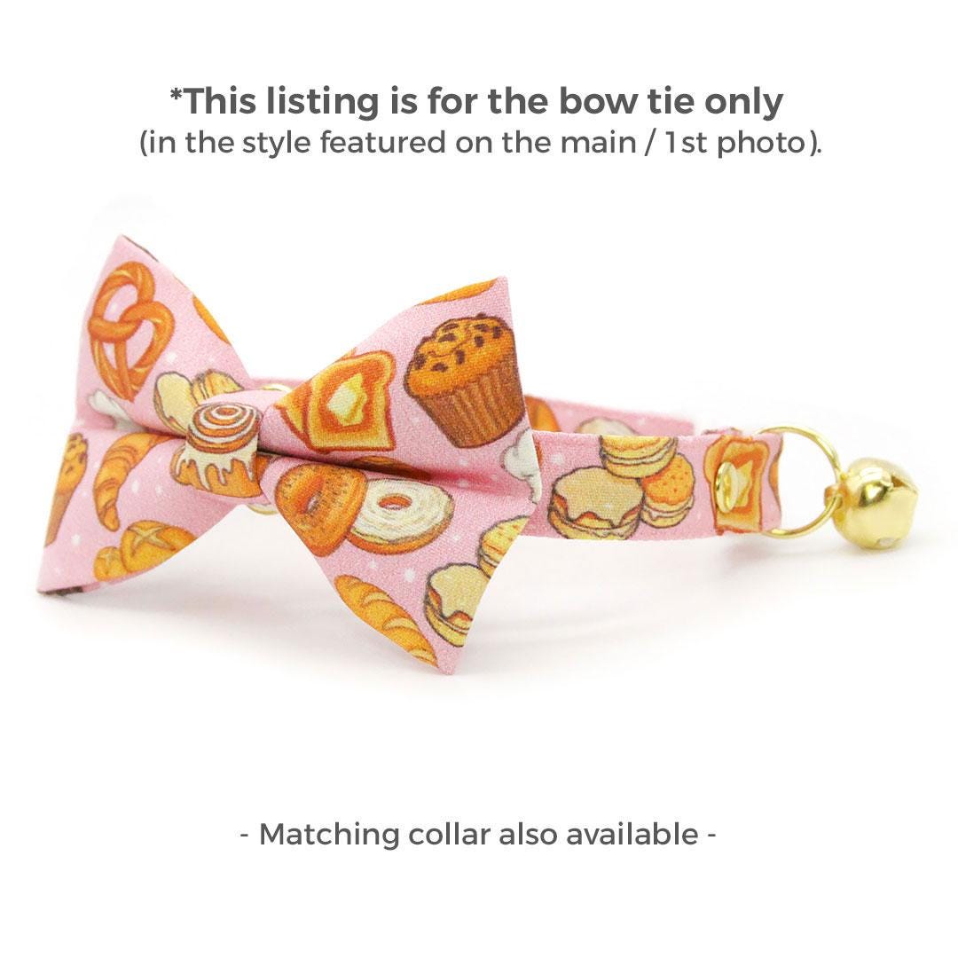 Bakery Cat Bow Tie - "Bakery Bliss - Pink" - Cinnamon Roll, Bread, Dessert, Pretzel, Food, Toast, Biscuit Bow Tie for Cat Collar / Cat, Kitten + Small Dog Bowtie