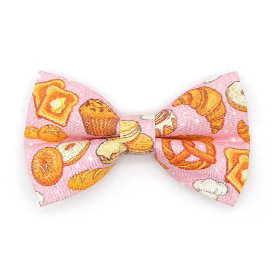 Bakery Cat Bow Tie - "Bakery Bliss - Pink" - Cinnamon Roll, Bread, Dessert, Pretzel, Food, Toast, Biscuit Bow Tie for Cat Collar / Cat, Kitten + Small Dog Bowtie