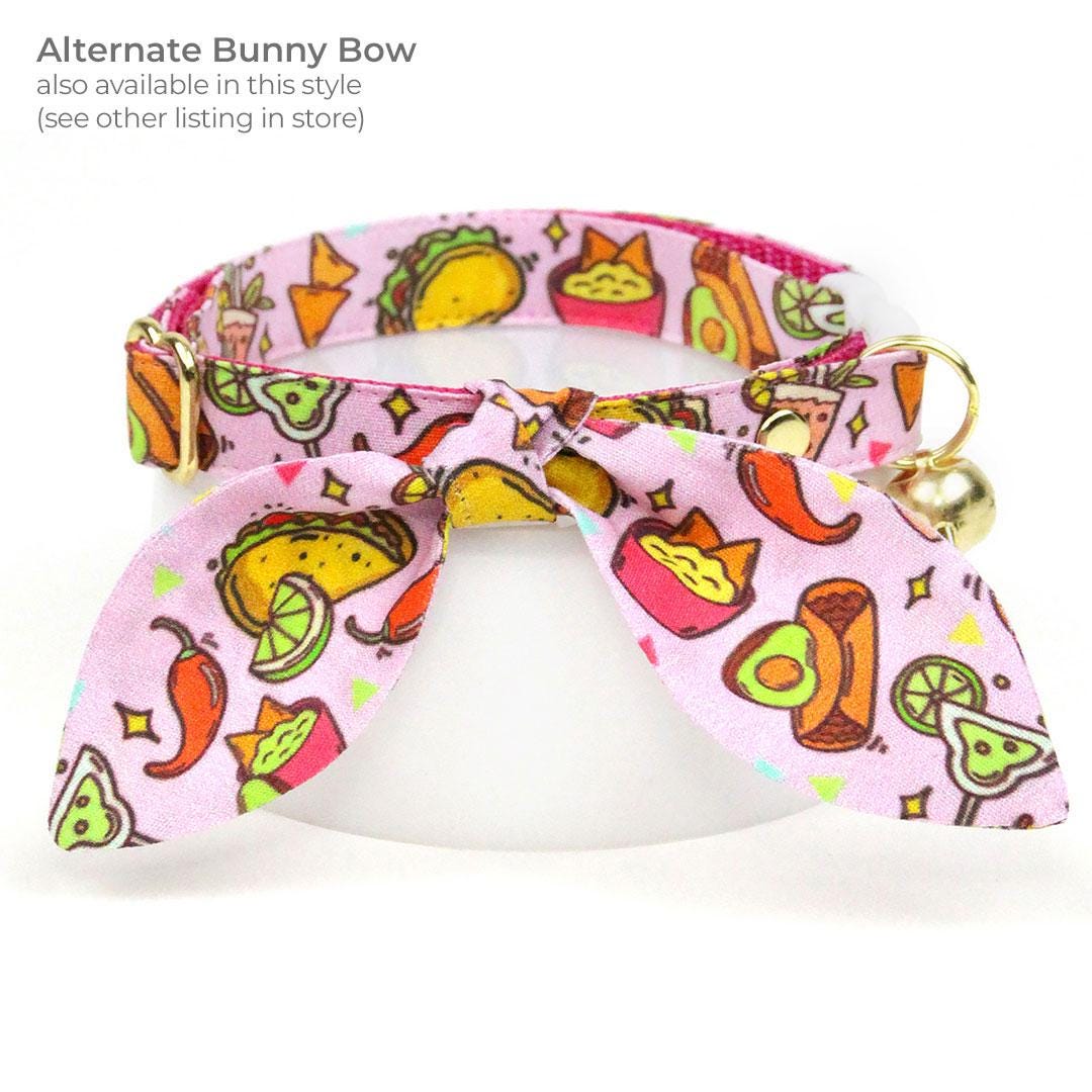 Taco Cat Bow Tie - "Taco Time - Pink" - Mexican Food Bow Tie for Cat Collar / Burrito, Margarita, Cinco de Mayo, Fiesta, Fun / Cat, Kitten + Small Dog Bowtie