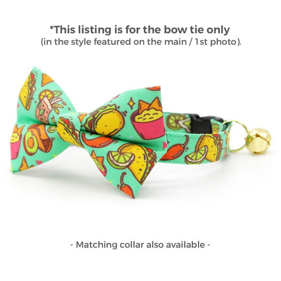 Taco Cat Bow Tie - "Taco Time - Green" - Mexican Food Bow Tie for Cat Collar / Burrito, Margarita, Cinco de Mayo, Fiesta, Fun / Cat, Kitten + Small Dog Bowtie