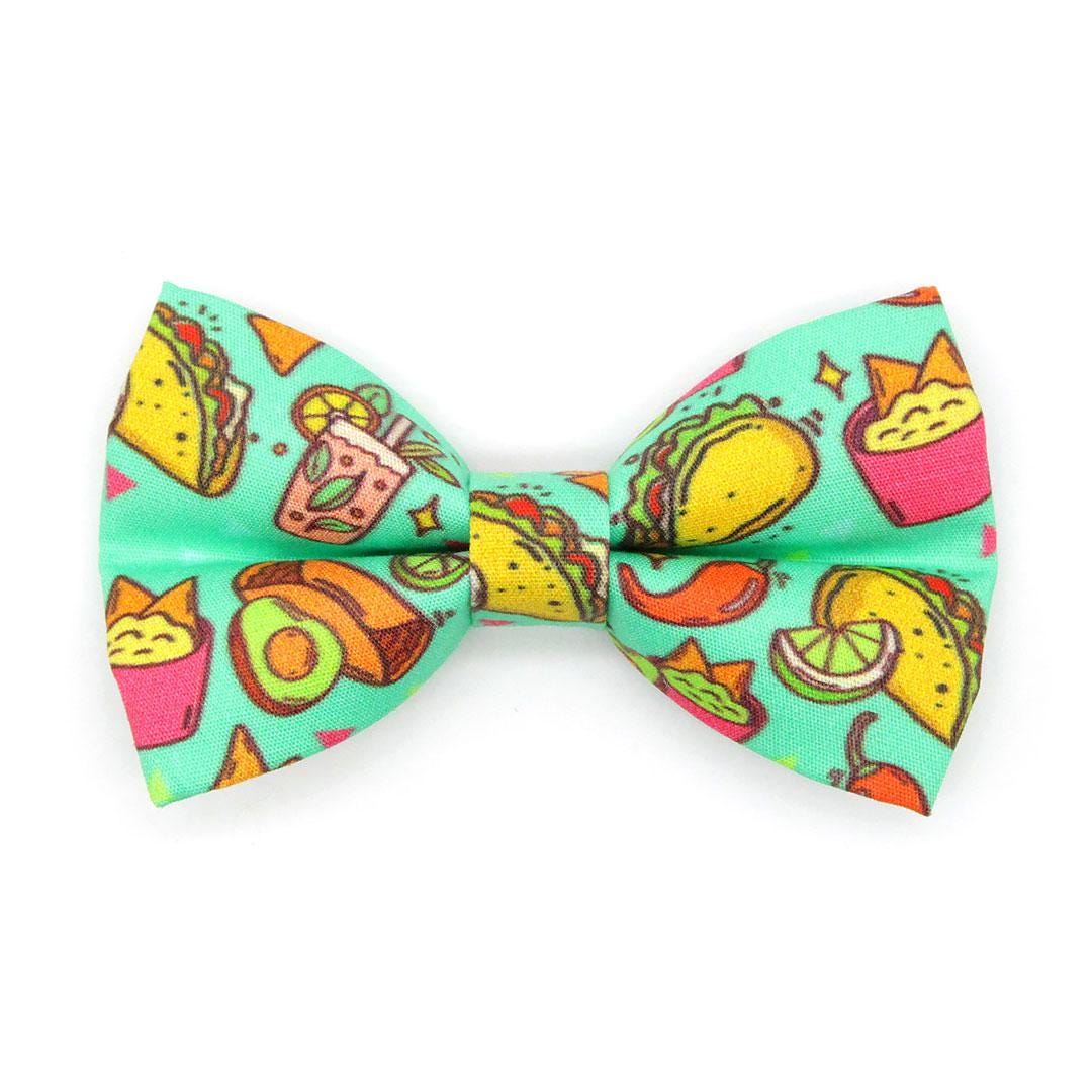 Taco Cat Bow Tie - "Taco Time - Green" - Mexican Food Bow Tie for Cat Collar / Burrito, Margarita, Cinco de Mayo, Fiesta, Fun / Cat, Kitten + Small Dog Bowtie