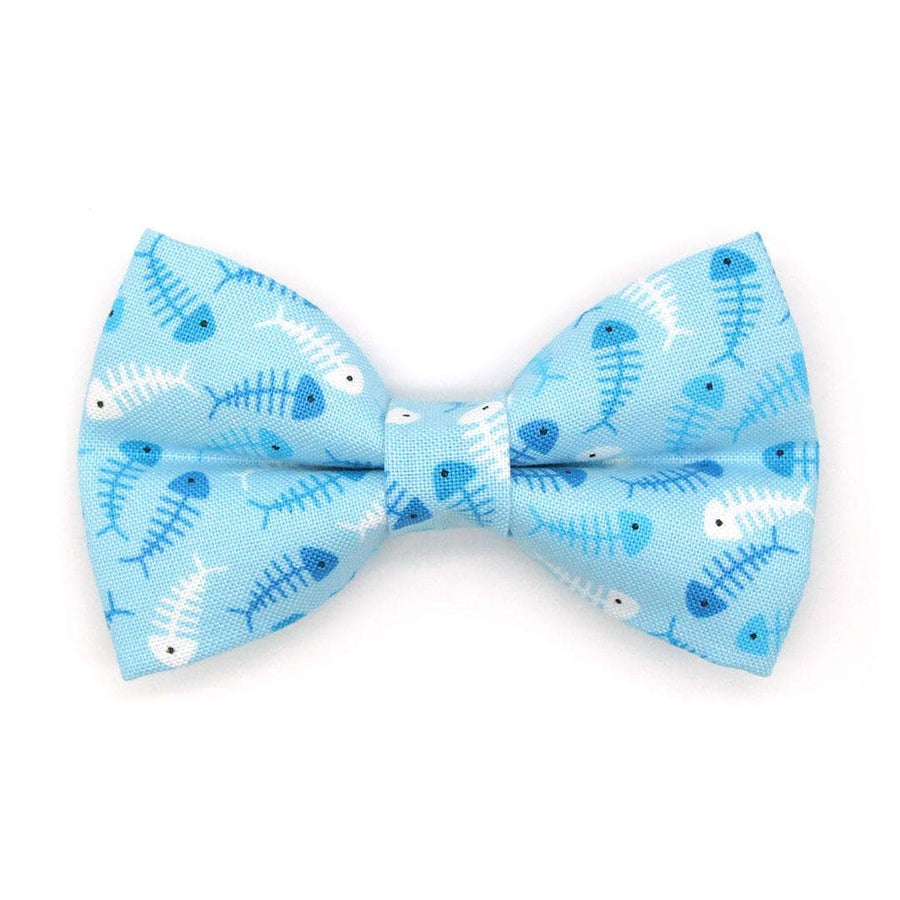 Fish Cat Bow Tie - "Go Fish" - Ocean Blue Bow Tie for Cat Collar / Fishing, Sardines, Sea, Seafood, Fish Bone / Cat, Kitten + Small Dog Bowtie