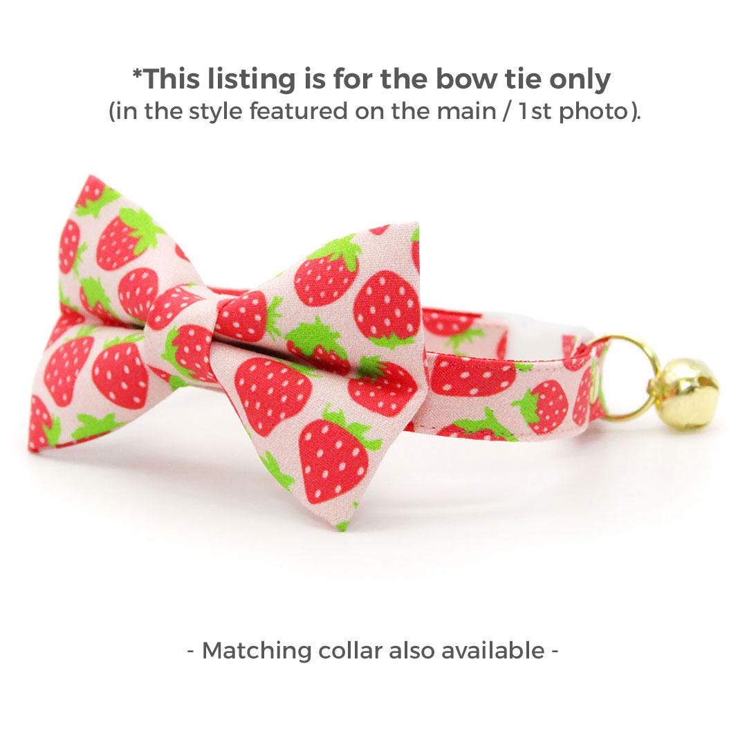 Strawberry Cat Bow Tie - "Strawberry Patch" - Red Berry Fruit Bow Tie for Cat Collar / Spring + Summer / Cat, Kitten + Small Dog Bowtie