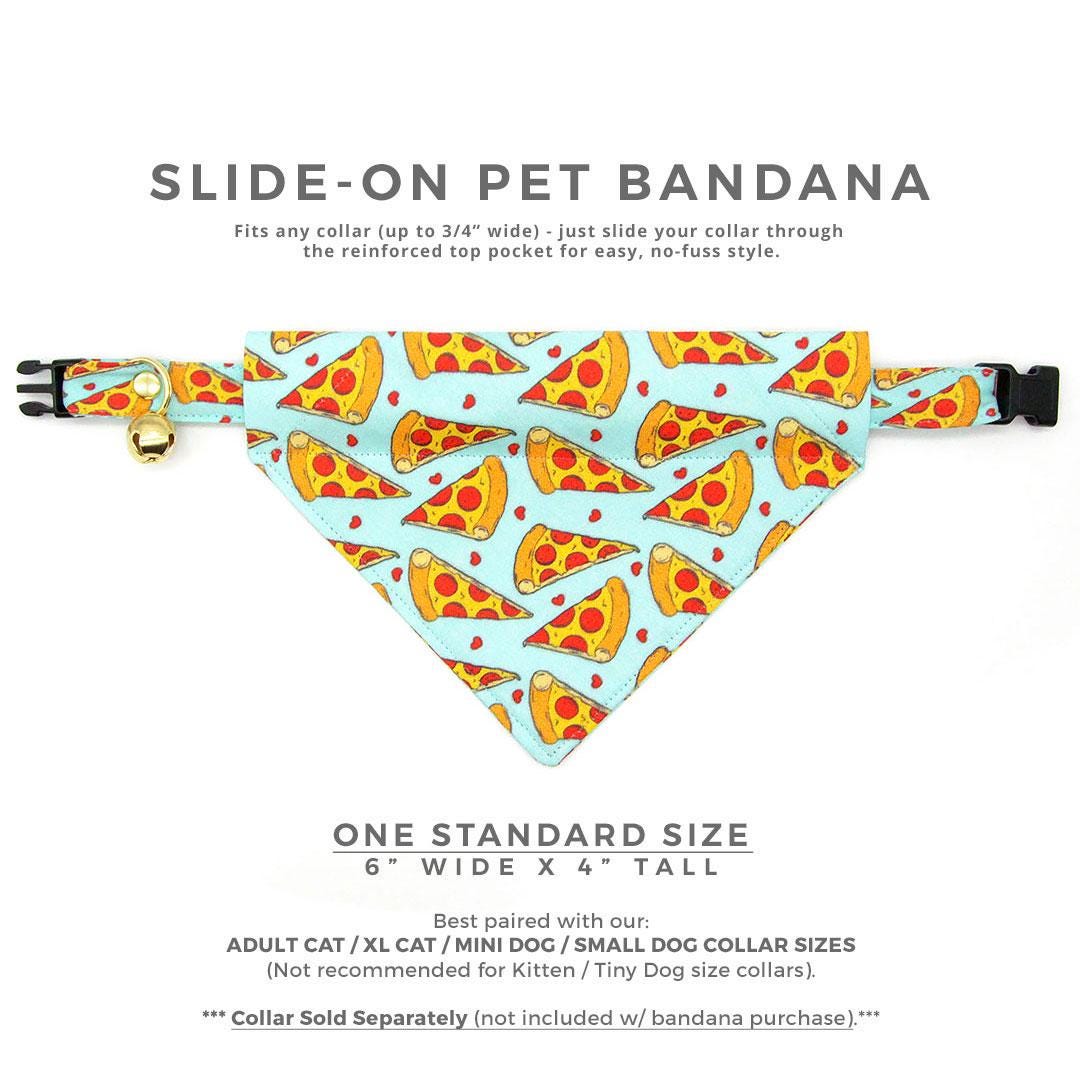 Pizza Cat Bandana - "Pizza Party" - Red, Yellow & Blue Bandana for Cat + Small Dog / Food, Fun, Funny / Slide-on Bandana