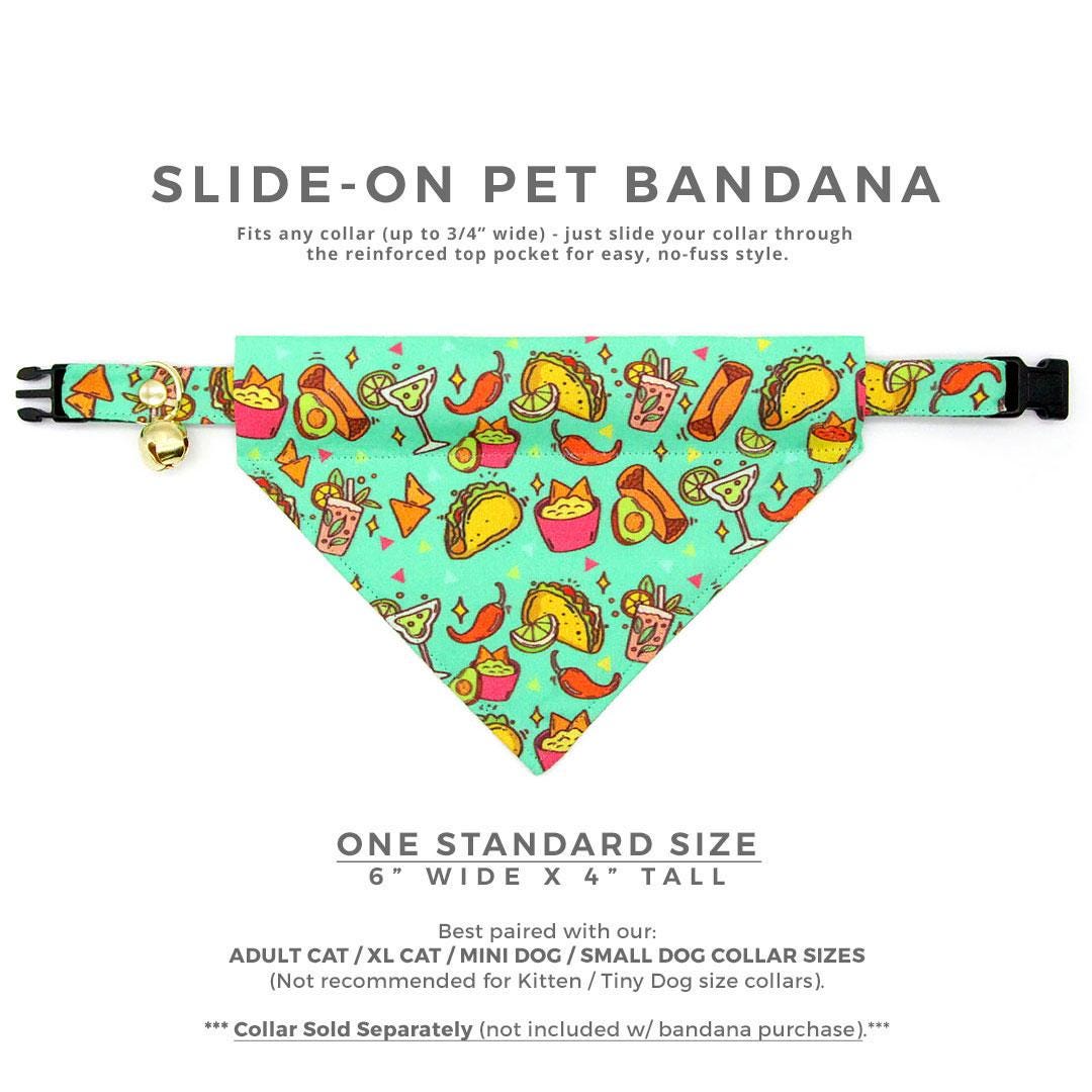 Taco Cat Bandana - "Taco Time - Green" - Mexican Food Bandana for Cat + Small Dog / Burrito, Margarita, Fiesta, Cinco de Mayo, Queso, Fun / Slide-on Bandana