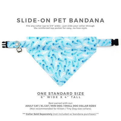 Fish Cat Bandana - "Go Fish" - Ocean Blue Bandana for Cat + Small Dog / Fishing, Fish Bone, Sardine, Seafood, Sea / Slide-on Bandana