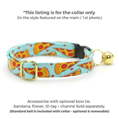Pizza Cat Collar - "Pizza Party" - Blue, Yellow & Red Fun Food Cat Collar / Breakaway Buckle or Non-Breakaway / Cat, Kitten + Small Dog Sizes