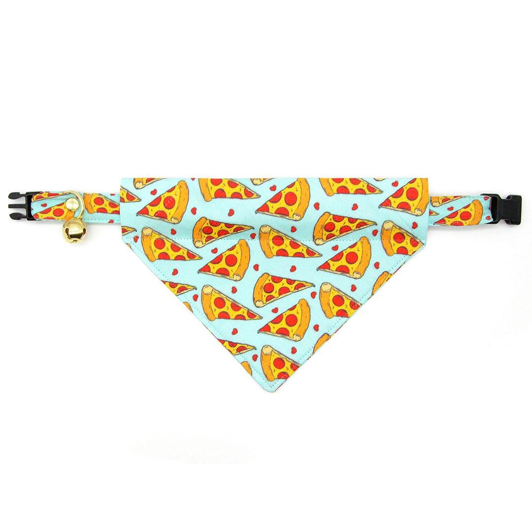 Pizza Cat Collar - "Pizza Party" - Blue, Yellow & Red Fun Food Cat Collar / Breakaway Buckle or Non-Breakaway / Cat, Kitten + Small Dog Sizes