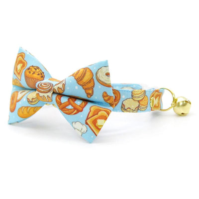 Bakery Cat Collar - "Bakery Bliss - Blue" - Biscuit, Pretzel, Bread, Muffin, Bagel, Croissant, Food, Toast Cat Collar / Breakaway Buckle or Non-Breakaway / Cat, Kitten + Small Dog Sizes