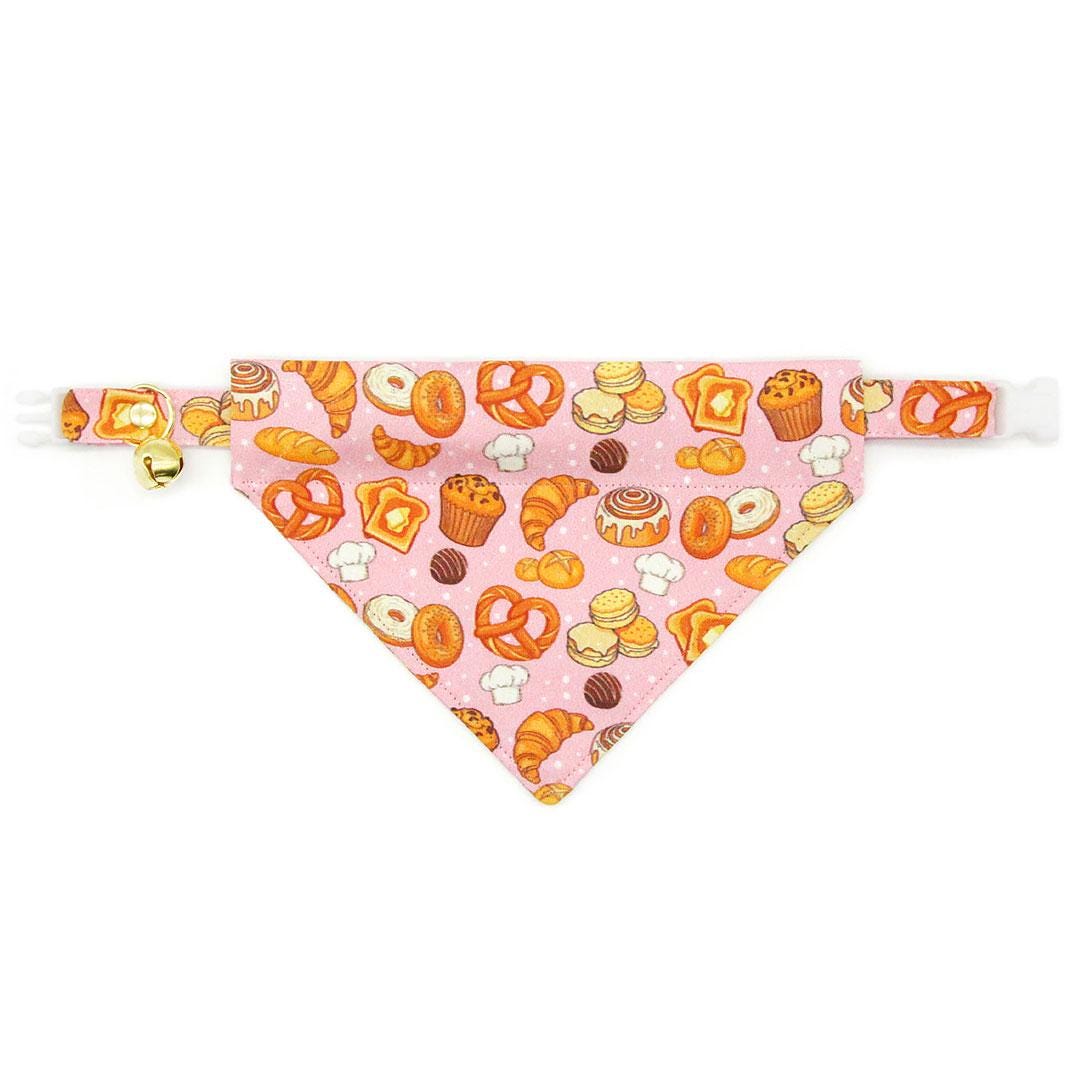 Bakery Cat Collar - "Bakery Bliss - Pink" - Biscuit, Cinnamon Roll, Toast, Muffin, Bagel, Croissant, Food, Pretzel Cat Collar / Breakaway Buckle or Non-Breakaway / Cat, Kitten + Small Dog Sizes