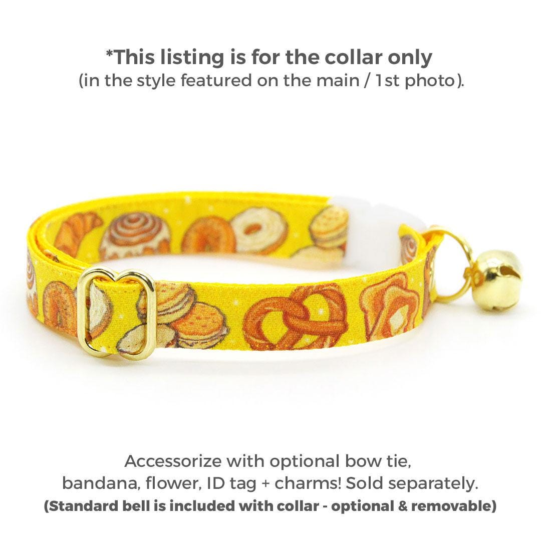 Bakery Cat Collar - "Bakery Bliss - Yellow" - Toast, Pretzel, Bread, Muffin, Bagel, Croissant, Food, Biscuit Cat Collar / Breakaway Buckle or Non-Breakaway / Cat, Kitten + Small Dog Sizes