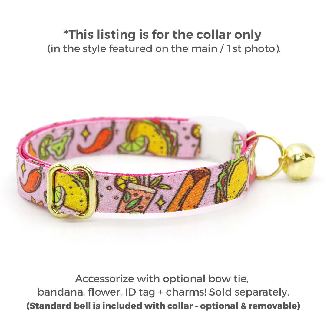 Taco Cat Collar - "Taco Time - Pink" - Mexican Food Cat Collar / Breakaway Buckle or Non-Breakaway / Cinco de Mayo, Margarita, Burrito, Fiesta Fun, Queso / Cat, Kitten + Small Dog Sizes