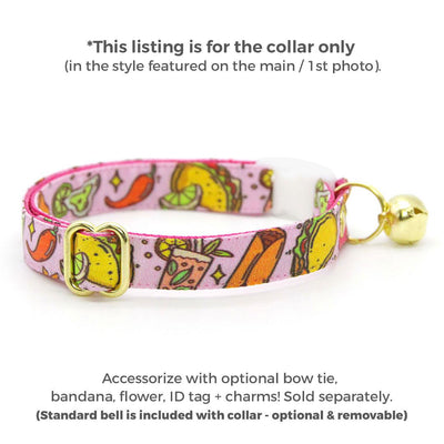 Taco Cat Collar - "Taco Time - Pink" - Mexican Food Cat Collar / Breakaway Buckle or Non-Breakaway / Cinco de Mayo, Margarita, Burrito, Fiesta Fun, Queso / Cat, Kitten + Small Dog Sizes