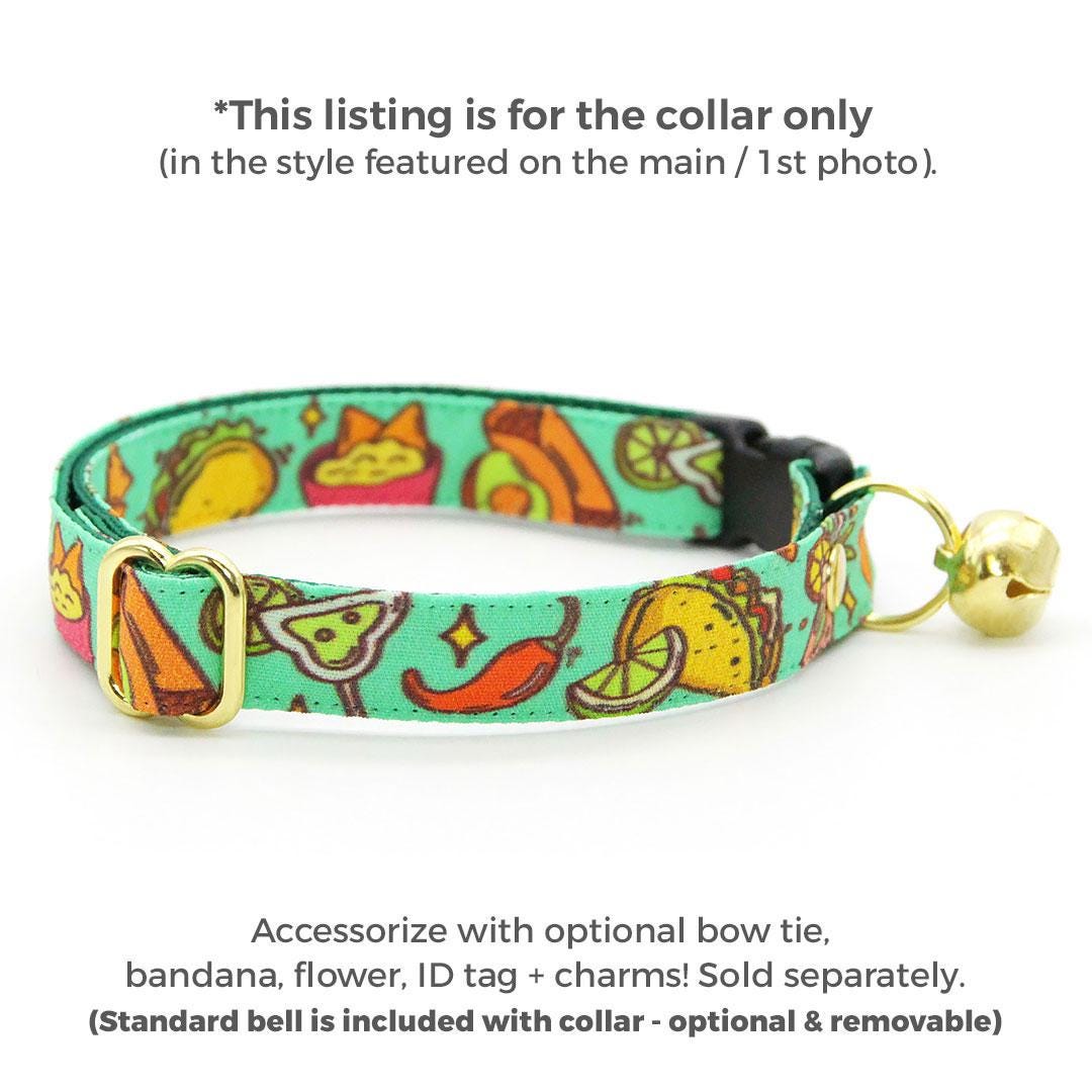 Taco Cat Collar - "Taco Time - Green" - Mexican Food Cat Collar / Breakaway Buckle or Non-Breakaway / Cinco de Mayo, Margarita, Burrito, Fiesta Fun, Queso / Cat, Kitten + Small Dog Sizes