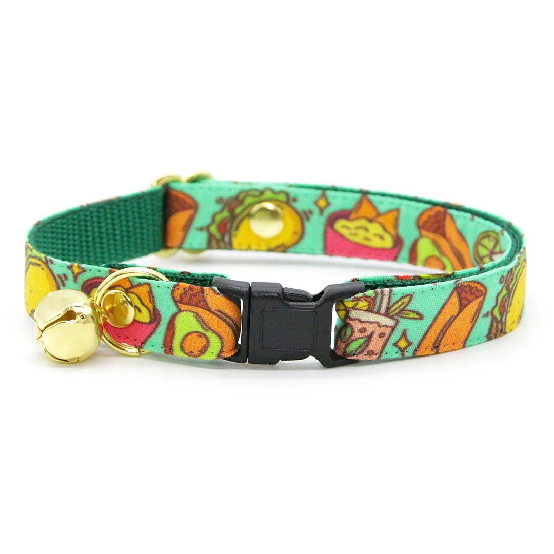 Taco Cat Collar - "Taco Time - Green" - Mexican Food Cat Collar / Breakaway Buckle or Non-Breakaway / Cinco de Mayo, Margarita, Burrito, Fiesta Fun, Queso / Cat, Kitten + Small Dog Sizes