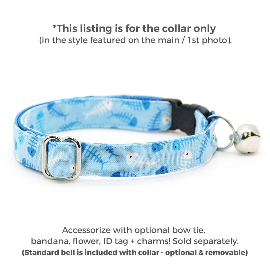 Fish Cat Collar - "Go Fish" - Ocean Blue Cat Collar / Breakaway Buckle or Non-Breakaway / Fishing, Sea, Seafood, Sardine / Cat, Kitten + Small Dog Sizes