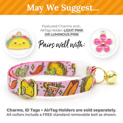 Taco Cat Collar - "Taco Time - Pink" - Mexican Food Cat Collar / Breakaway Buckle or Non-Breakaway / Cinco de Mayo, Margarita, Burrito, Fiesta Fun, Queso / Cat, Kitten + Small Dog Sizes